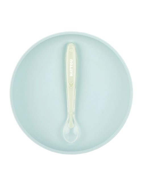 Nattou szilikon tapadós aljú tányér kanállal kék-zöld
