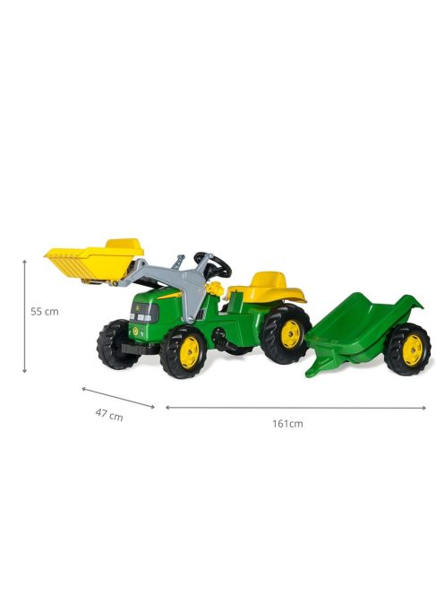 Pedálos traktor rakodóval és pótkocsival Rolly Kid John Deere zöld