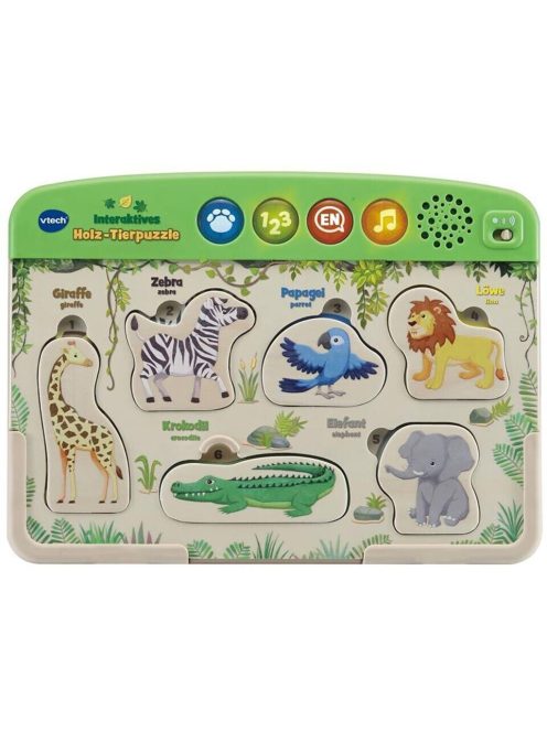 VTech 80-613647 dzsungel állati puzzle, környezetbarát játék + 18 hónap, FSC tanúsított fából készült ESP verzió-német és angol nyelvű