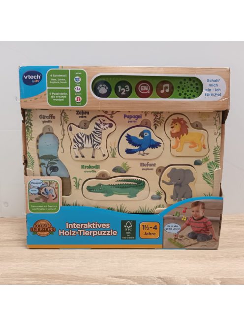 VTech 80-613647 dzsungel állati puzzle, környezetbarát játék + 18 hónap, FSC tanúsított fából készült ESP verzió-német és angol nyelvű