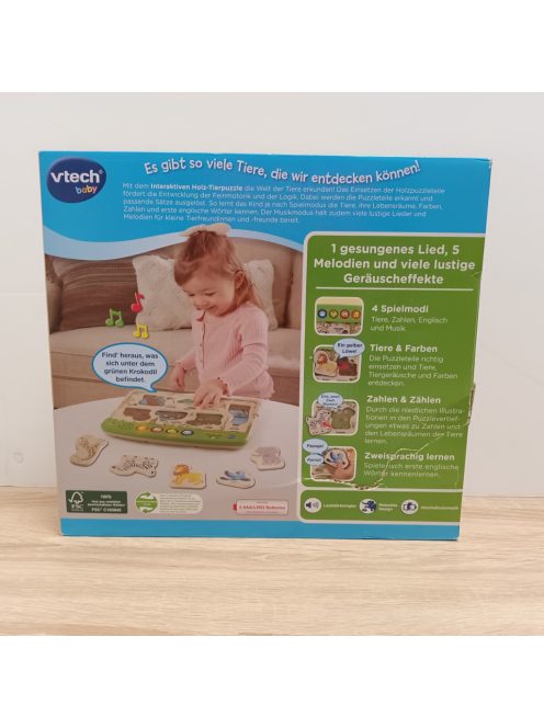 VTech 80-613647 dzsungel állati puzzle, környezetbarát játék + 18 hónap, FSC tanúsított fából készült ESP verzió-német és angol nyelvű