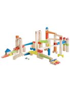 roba fa golyós pálya üveggolyókkal, Wooden Marble Run, Nagy 100 darabos fa kocka készlet