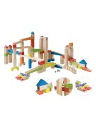 roba fa golyós pálya üveggolyókkal, Wooden Marble Run, Nagy 100 darabos fa kocka készlet