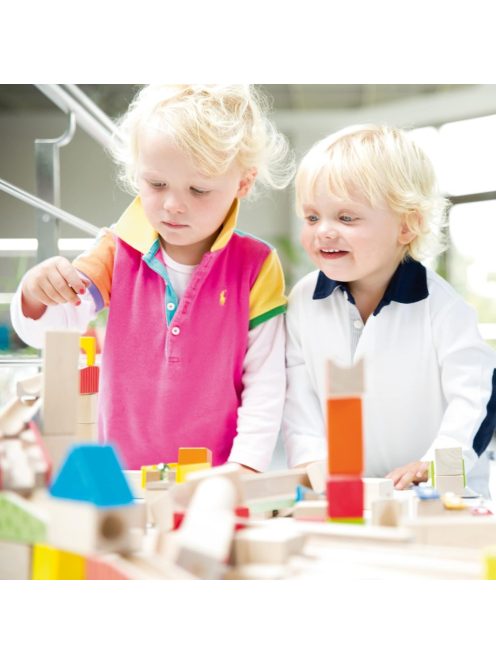 roba fa golyós pálya üveggolyókkal, Wooden Marble Run, Nagy 100 darabos fa kocka készlet