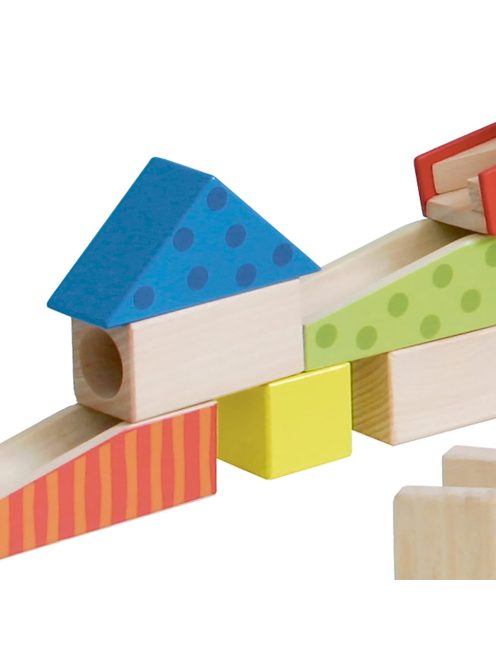 roba fa golyós pálya üveggolyókkal, Wooden Marble Run, Nagy 100 darabos fa kocka készlet