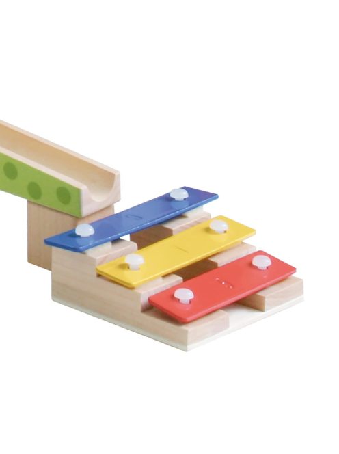 roba fa golyós pálya üveggolyókkal, Wooden Marble Run, Nagy 100 darabos fa kocka készlet