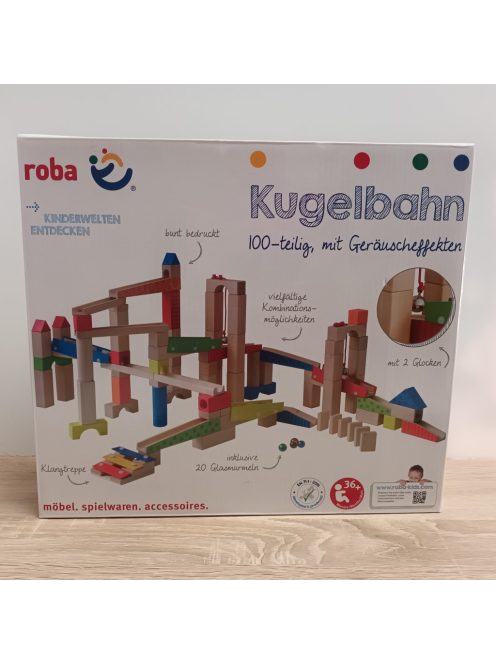 roba fa golyós pálya üveggolyókkal, Wooden Marble Run, Nagy 100 darabos fa kocka készlet