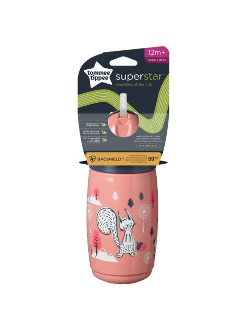 Tommee Tippee itatópohár - Superstar Insulated Straw Cup szívószálas hőtartó 266ml 12hó rózsaszín