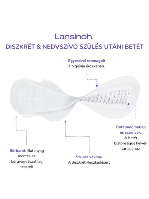 Lansinoh egészségügyi betét szülés utáni diszkrét és nedvszívó 2.héttõl egyesével csomagolt 12db