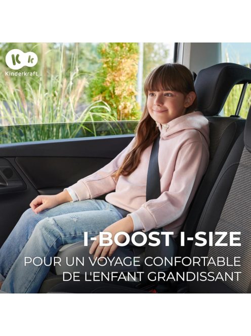 Kinderkraft I-BOOST Gyerekülés, Autósülés, I-Size, 135-150cm, Ülésmagasító 9-12 éves korig, Könnyen összeszerelhető, szürke