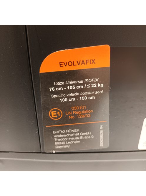 BRITAX RÖMER EVOLVAFIX gyerekülés Isofix-szel 76-150 cm-es (i-Size), 15 hónapos - 12 éves korig, éjszakai kék. Outlet termék