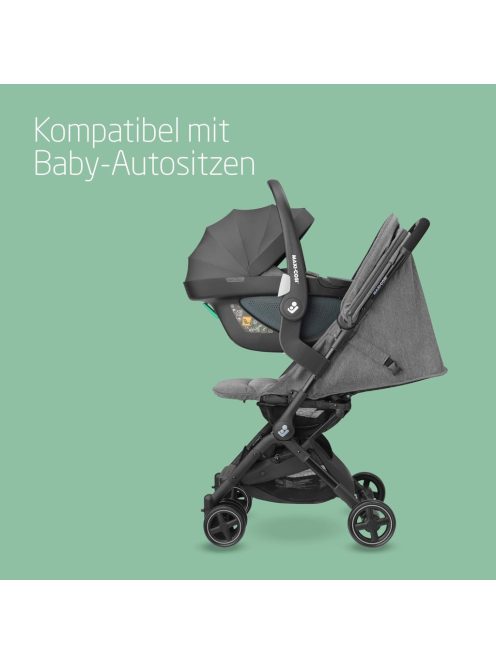 Maxi-Cosi Lara2 babakocsi, 0-4 éves korig, 0-22 kg, pehelykönnyű, kompakt buggy, 3 fekvő pozíció, lapos fekvő helyzet, kicsiben összecsukható, vállpánt, választható szürke