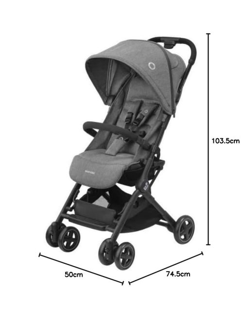 Maxi-Cosi Lara2 babakocsi, 0-4 éves korig, 0-22 kg, pehelykönnyű, kompakt buggy, 3 fekvő pozíció, lapos fekvő helyzet, kicsiben összecsukható, vállpánt, választható szürke