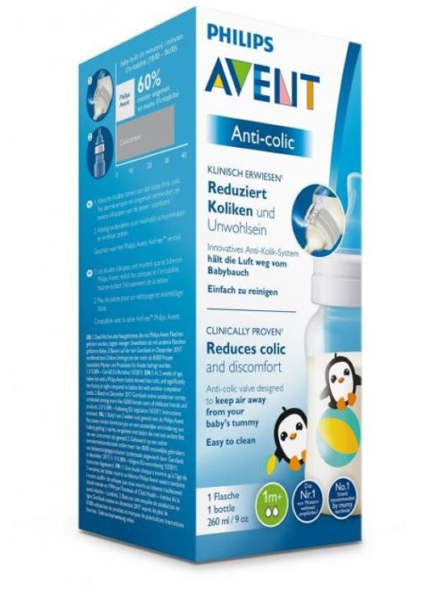 Avent SCF821/13 Anti colic cumisüveg, 260ml, Pingvin, 1hó+