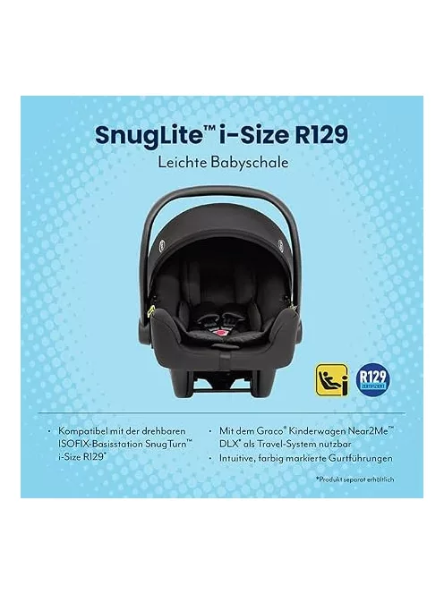 Graco Snuglite i-Size 40-75cm babahordozó,  fekete szìnű OUTLET termék