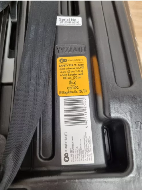 Kinderkraft Safety Fix 2 I-Size Isofix 76-150 cm Gyerekülés-szürke OUTLET termék
