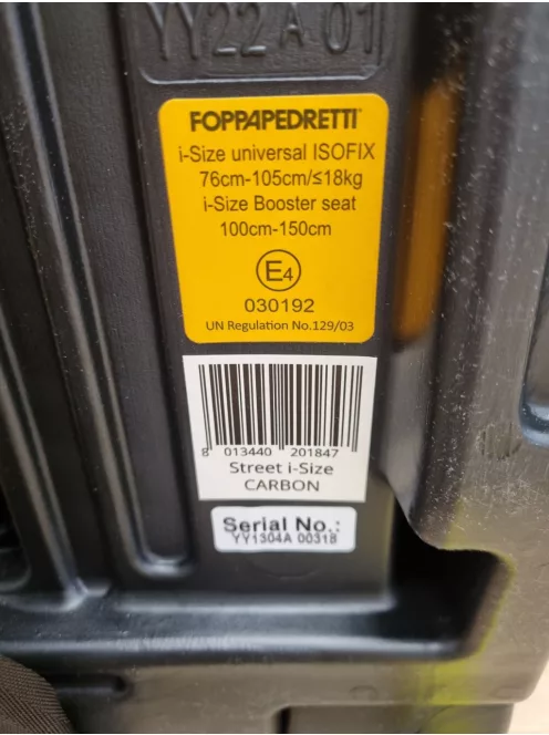 Foppapedretti Street I-Size, Isofixes gyerekülés 76-150 cm , 15 hónapos kortól 12 éves korig, carbon OUTLET termék
