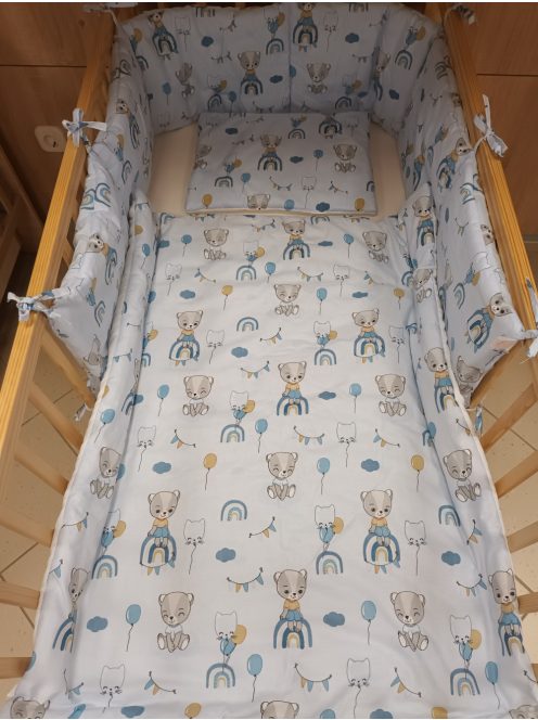 3 részes bébi ágynemű garnitúra kék lufis maci mintával