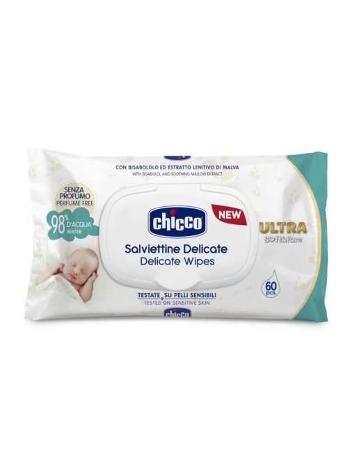 Ultra Soft & Pure törlőkendő 60 db illatmentes, 98% vízbázisú