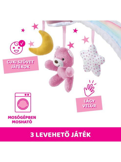 Rainbow Sky kiságy játékhíd és éjszakai fény elemes