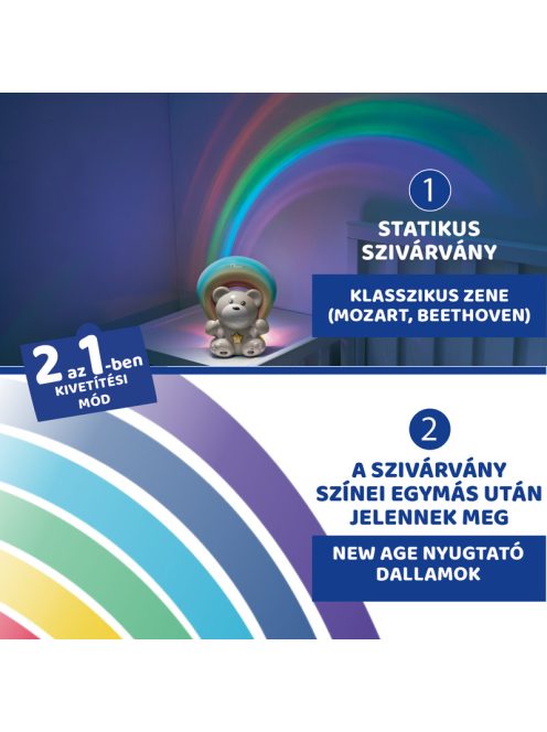 Rainbow Bear - Szivárvány maci zene-fény projektor elemes