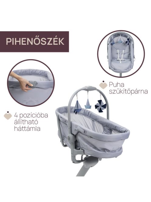 Baby Hug PRO 5in1 kiságy-etetőszék-szék 0-15 kg , 0-3 év