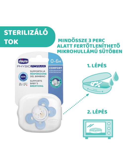Physio Forma® Comfort szilikon cumi, 1db, 0-6 hó sterilizálható tok