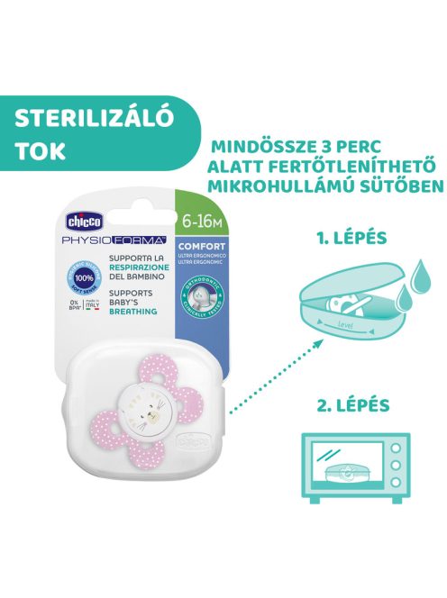 Physio Forma® Comfort szilikon cumi 1 db, 6-16 hó sterilizálható tok