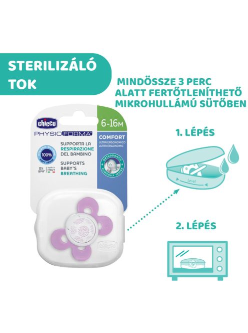 Physio Forma® Comfort szilikon cumi 1 db, 6-16 hó sterilizálható tok