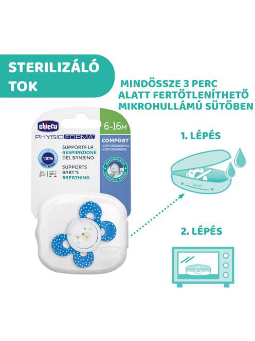 Physio Forma® Comfort 6-16 hó szilikon cumi, 1 db sterilizálható tokban