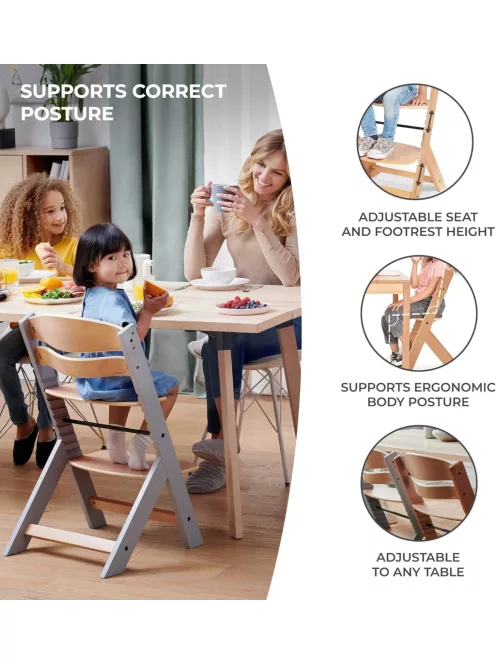 Kinderkraft Enock fa etetőszék-szürke, OUTLET termék