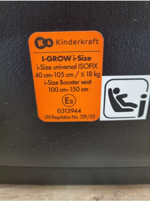 Kinderkraft gyerekülés I-Grow i-Size Isofix 40-150cm- szürke. OUTLET termék
