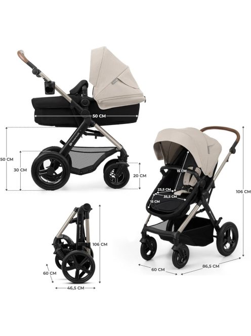 Kinderkraft Moov 2 AIR 3in1 multifunkciós Babakocsi Mink Pro i-Size hordozóval. OUTLET termék