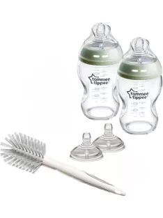   Tommee Tippee Natural üveg cumisüveg kezdőszett 2x250ml, kefe, 2db etetőfej, OUTLET termék