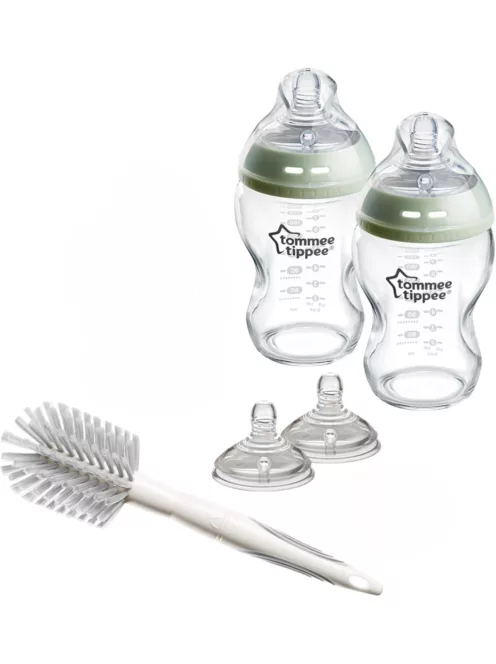 Tommee Tippee Natural üveg cumisüveg kezdőszett 2x250ml, kefe, 2db etetőfej, OUTLET termék