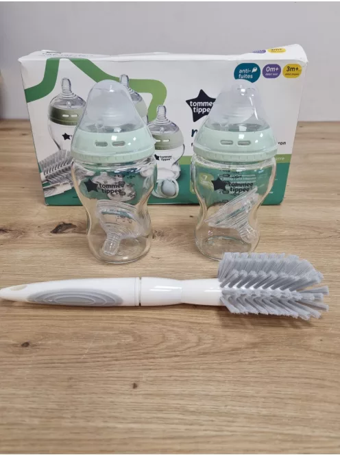 Tommee Tippee Natural üveg cumisüveg kezdőszett 2x250ml, kefe, 2db etetőfej, OUTLET termék