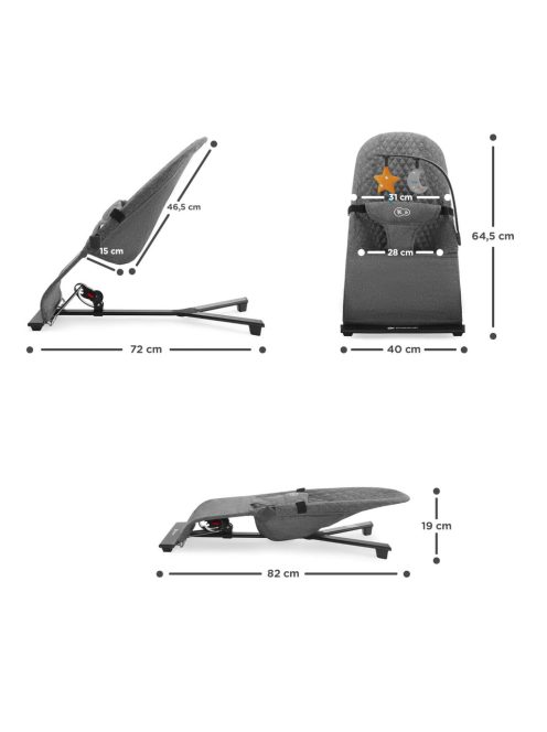 Kinderkraft MIMI pihenőszék 2 játékkal - szürke, OUTLET termék