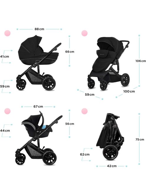 Kinderkraft Prime Lite 3 az 1-ben babakocsi szett Mink hordozóval, OUTLET termék