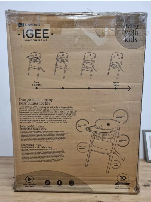 Kinderkraft IGEE etetőszék - fa, OUTLET termék