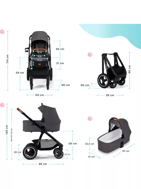 Kinderkraft EVERYDAY 2 az 1-ben babakocsi szett-sötétszürke, OUTLET termék