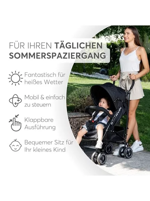 KikkaBoo BEETLE babakocsi, 22 kg-ig, összecsukható, könnyű, kompakt, fekete OUTLET termék
