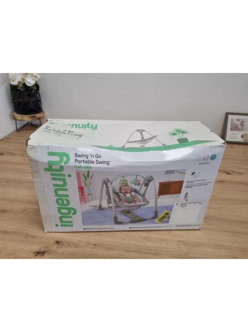 Ingenuity Hugs & Hoots bébihinta Swing and Go Portable Swing, összecsukható és hordozható bébihinta, 5 ringatási sebesség, születéstől 9 kg-ig OUTLET termék