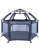 CutieClub nagyméretű, 6 paneles babajáróka  matraccal, nagy, 6 oldalas játszótérrel, UV tetővel és hordtáskával , kültéri használatra (szürke) OUTLET termék