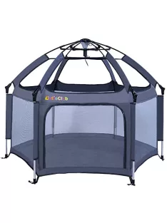   CutieClub nagyméretű, 6 paneles babajáróka  matraccal, nagy, 6 oldalas játszótérrel, UV tetővel és hordtáskával , kültéri használatra (szürke) OUTLET termék