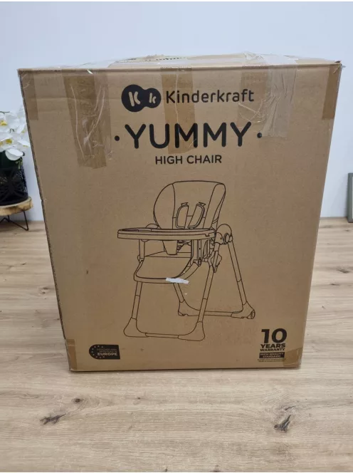 Kinderkraft YUMMY etetőszék, kombinált gyermek etetőszék, az első hónapoktól, lábtartó, félig fekvő pozíció, PU huzat, könnyen tisztítható, szürke OUTLET termék
