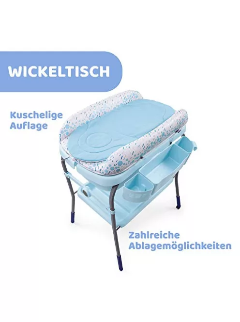 Chicco Cuddle & Bubble babafürdető és pelenkázó újszülötteknek, magasságállítható, kompakt összecsukható, szülői tárolóval, 2 kerékkel, max. 11 kg,  OUTLET termék