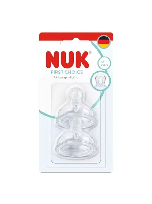 NUK First Choice+ kólika elleni, szilikon etető cumifej  0m+ hónapos kortól , S méret, 2 db OUTLET termék