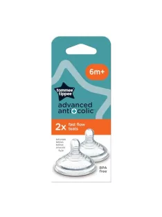   Tommee Tippee Advanced Anti-Kolik cumisüveg-cumi, mellhez hasonló, puha szilikon, gyors folyású, 6+ hó, 2 db-os csomag OUTLET termék