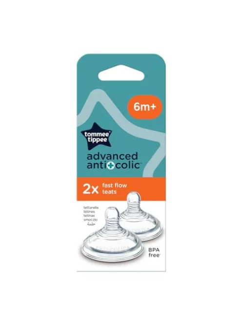 Tommee Tippee Advanced Anti-Kolik cumisüveg-cumi, mellhez hasonló, puha szilikon, gyors folyású, 6+ hó, 2 db-os csomag OUTLET termék
