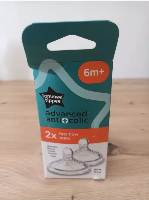 Tommee Tippee Advanced Anti-Kolik cumisüveg-cumi, mellhez hasonló, puha szilikon, gyors folyású, 6+ hó, 2 db-os csomag OUTLET termék